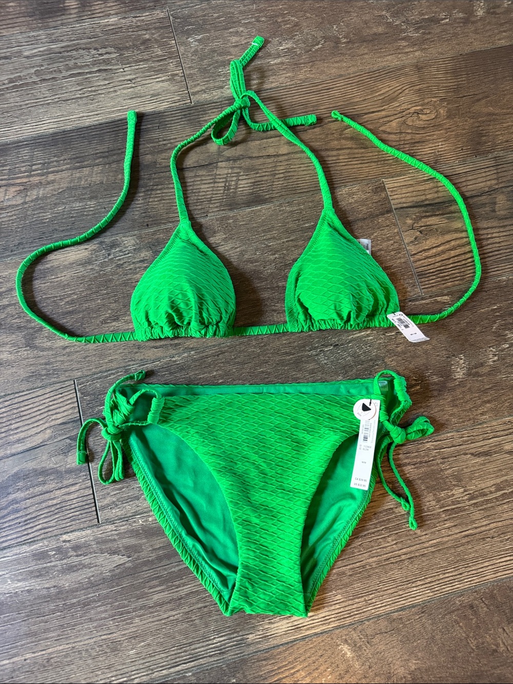 Victoria's Secret Bright Green Textured Tie-Side Bikini
